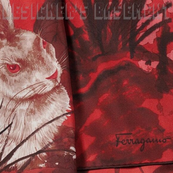 FERRAGAMO red & cream floral YEAR OF THE RABBIT silk scarf NWT + gift envelope🎁 - Picture 4 of 5